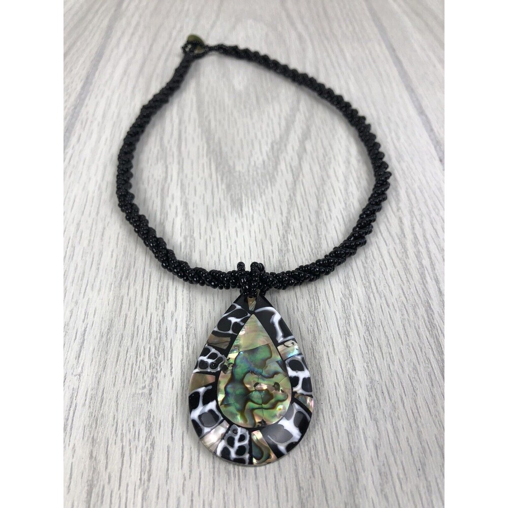 Unbranded Abalone Shell Beaded Pendant Necklace Black White